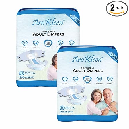 AROKLEEN ( ISI CERTIFIED ) Premium Adult Diaper With Odour Lock & Anti-Bacterial Absorbent Core | Tape Style | Bigger Cotton Core | Laminated Back Sheet | Wetness Indicator- MEDIUM SIZE ( M ) ( 72-102 CMS || 28