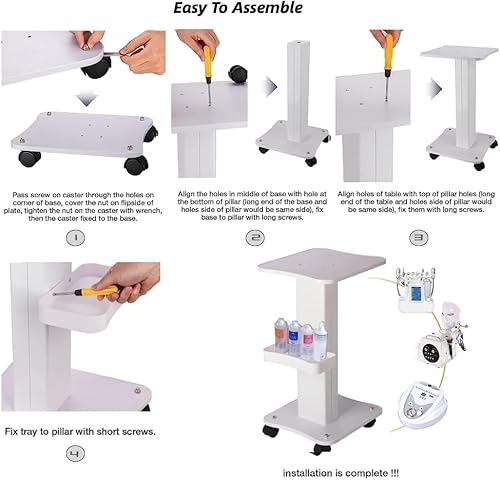 Miniatura 5 de Carrito de salón de belleza con ruedas de bloqueo, carrito rodante de aluminio de capacidad de 132 libras, carrito de esteticista móvil blanco con