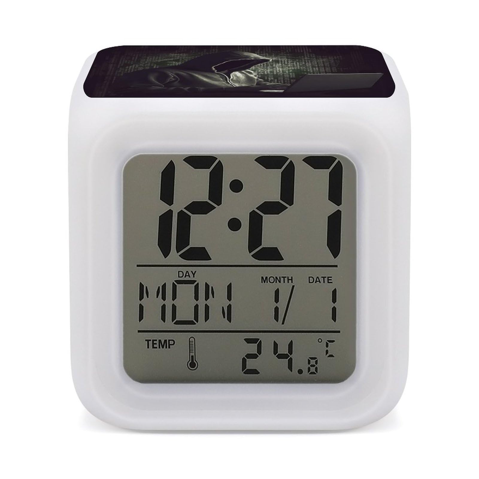 VstaDank Hacker Alarm Clocks with 7 Color Changing Night Light Exquisite Bedroom Digital Clocks with LED Temperature Display Desk Clock Ok to Wake Clocks for Heavy Sleeper