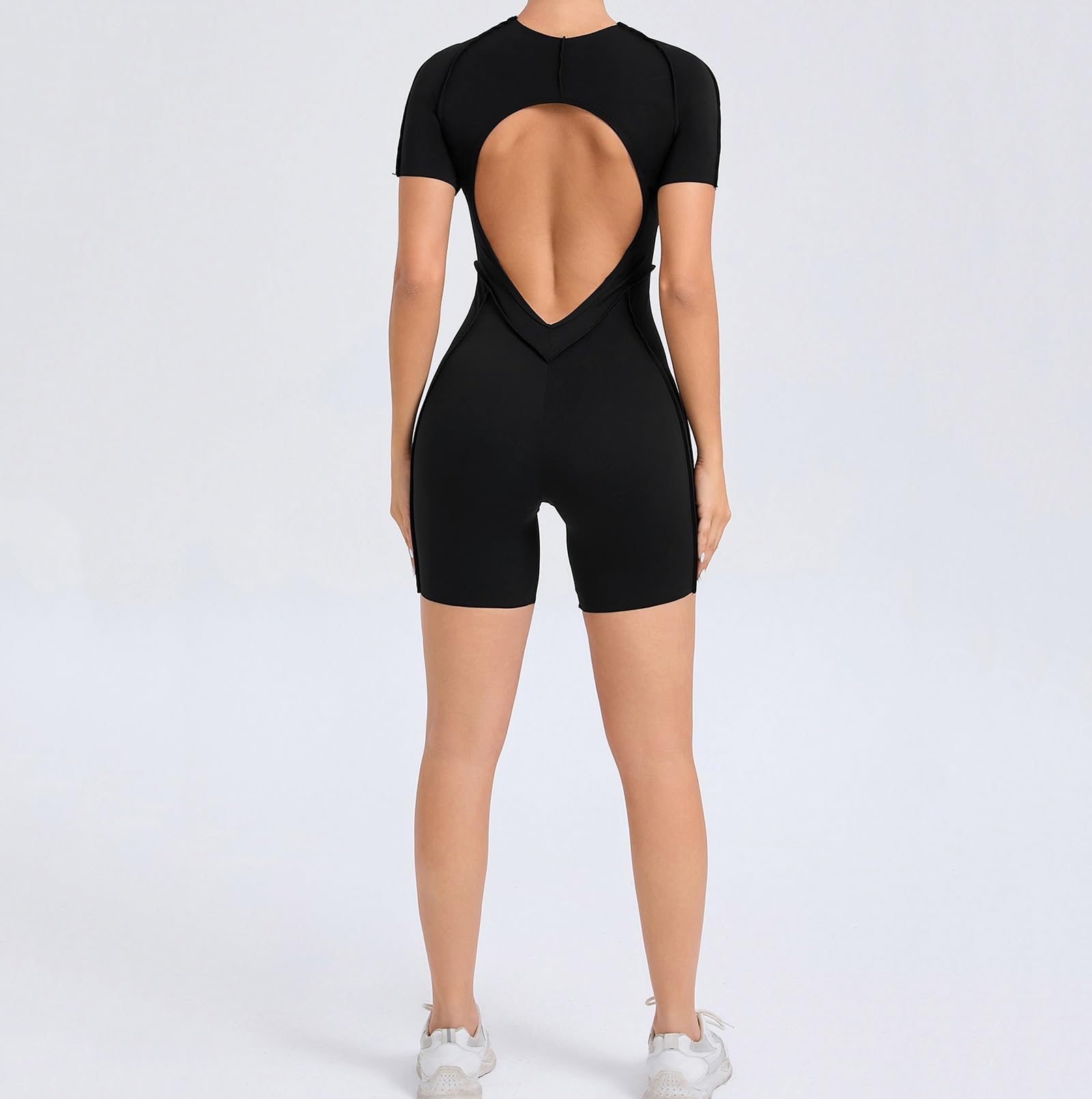 Combinaison Sexy À Manches Courtes Sans Bretelles pour Femmes, Coutures Profilées, Yoga, une Pièce