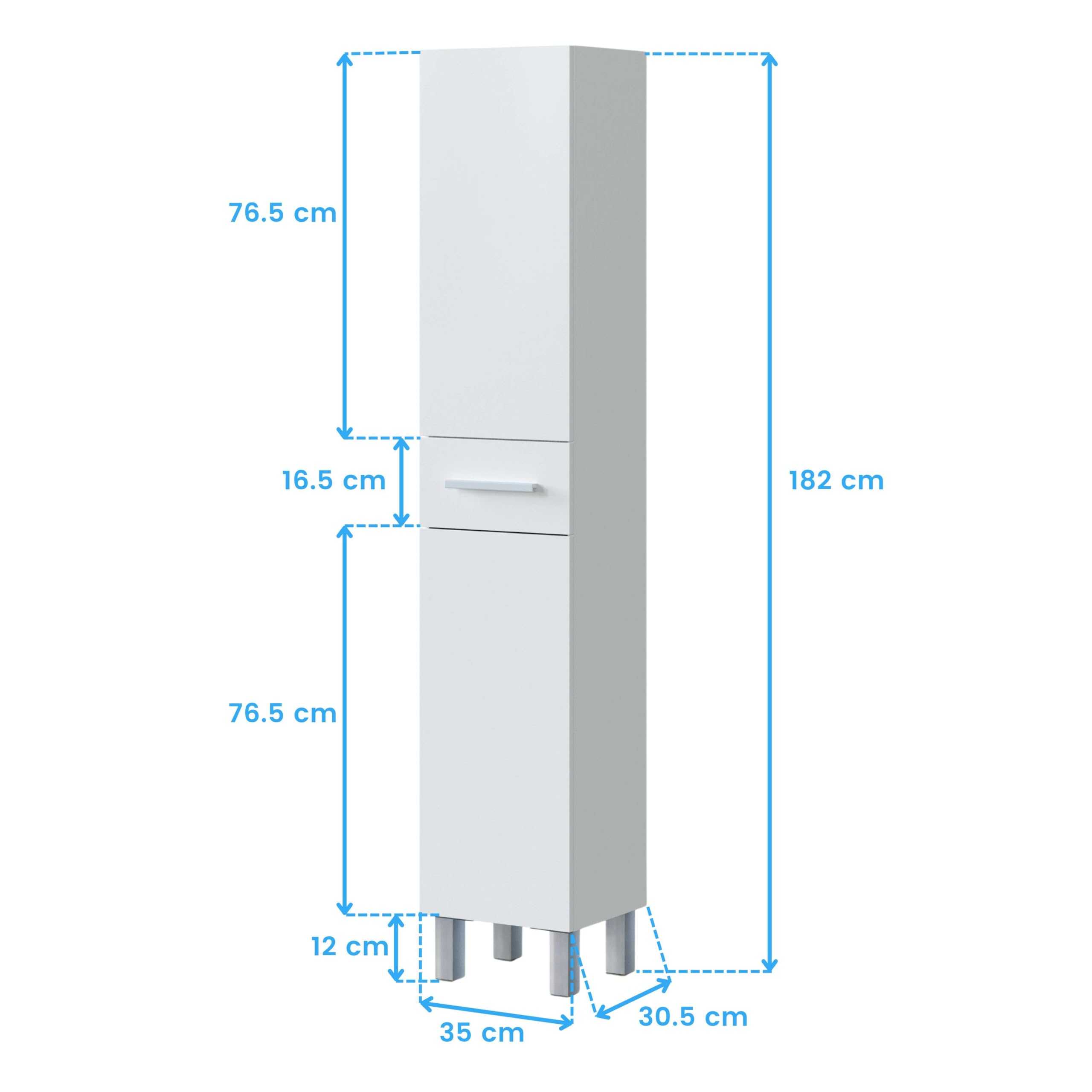 ARKITMOBEL Columna de Baño Athena Estilo Contemporáneo 2 Puertas y 1 cajón Color Blanco Brillo 182x35x31 cm