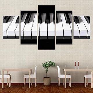 ZZKHSM 5 Parti Canvas Tele Quadro su Musica Chiave del Pianoforte in Bianco e Nero Dipinti sul Comodino Decorazione della casa
