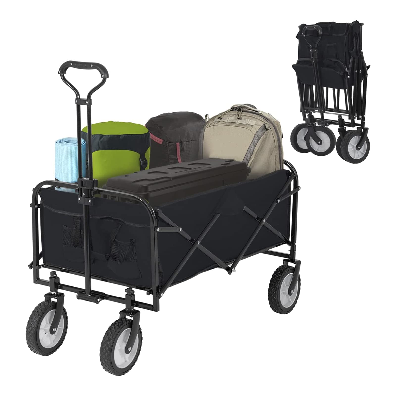 FHRKA Heavy Duty Folding Wagon - Portable Utility Cart, Beach & Garden - Large Capacity Grocery Hand Truck with Universal Wheels