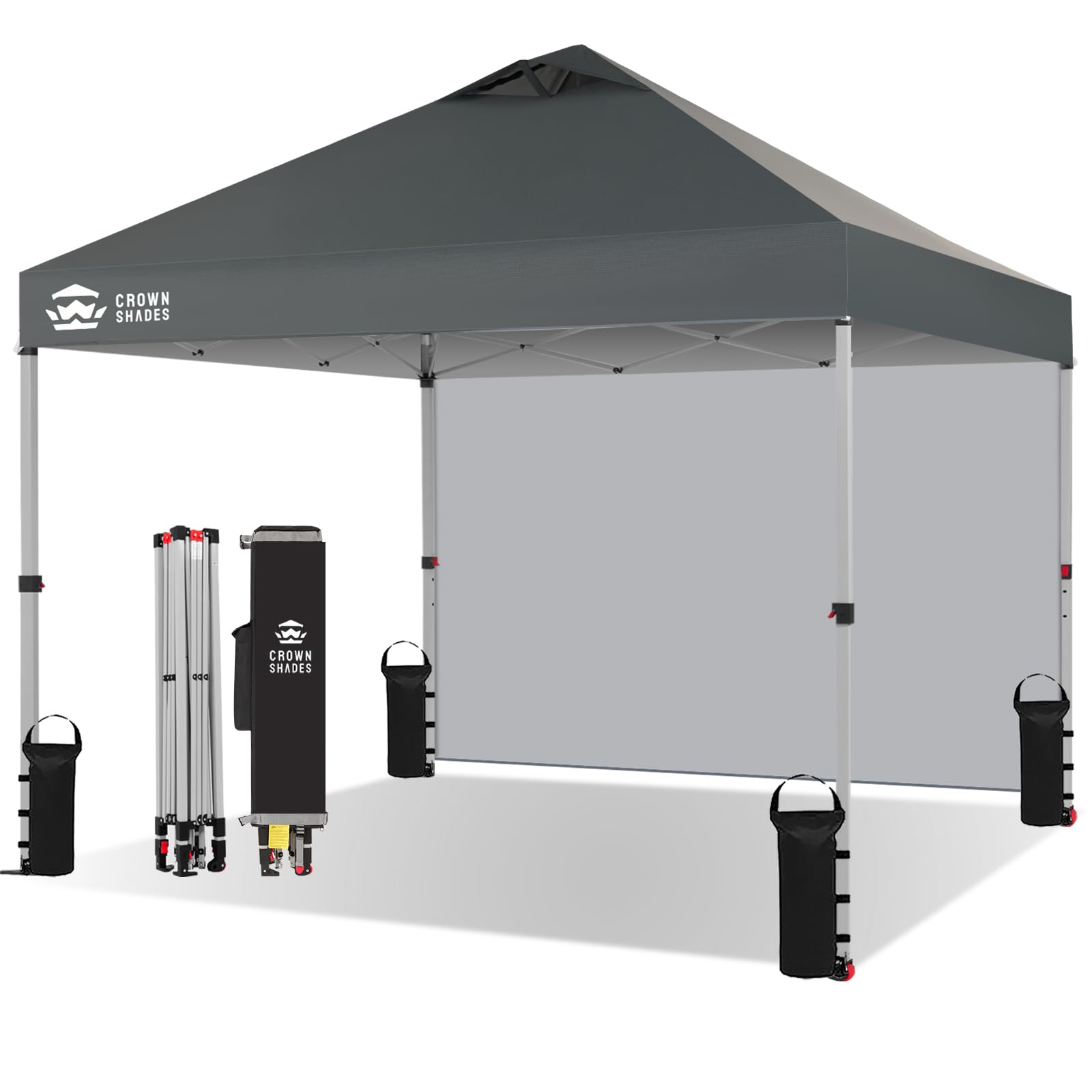 CROWN SHADES Pop Up Gazebo with 1 Sidewall 3m x 3m, Waterproof Pop Up Tent, CenterLok One Push Instant Event Shelter Canopy, Folding Party Tent with Carry Bag, Grey