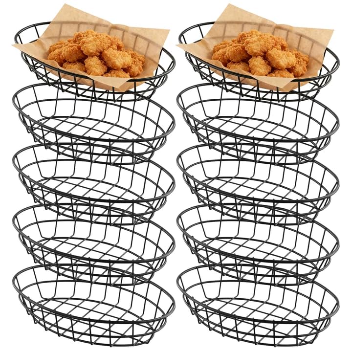 Panier à pain ovale lot de 10 en métal noir de 24cm pour tables de restaurant et bistrot