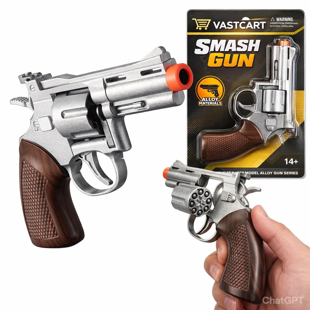 VastCart 8-Shot Ring Cap Toy Revolver, Die-Cast Metal Pretend Play Pistol, Orange Safety Tip, Sound Action Cap Launcher, Collectible Novelty Toy, Ages 14+