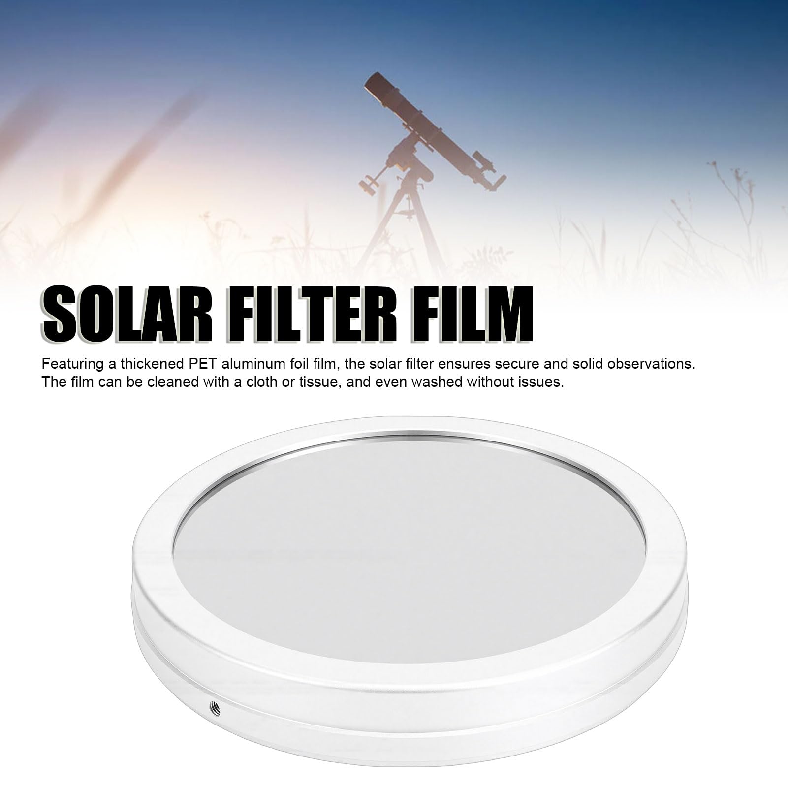 Filtre Solaire, Film de sécurité pour Télescope en Feuille D'aluminium Enduit de Pet avec Boîtier en Alliage épaissi pour Télescopes à Objectif de 66 à 116 Mm