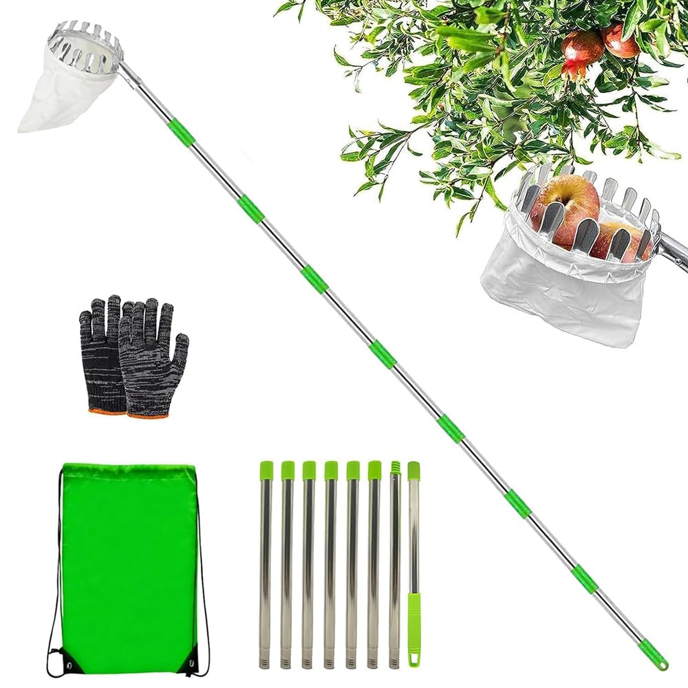 Zbieracz owoców 300 cm z trzonkiem teleskopowym i materiałem, średnica 16 cm, zbieracz do wiśni, zbieracz jabłek, zbieracz owoców, zbieracz owoców do zbierania owoców