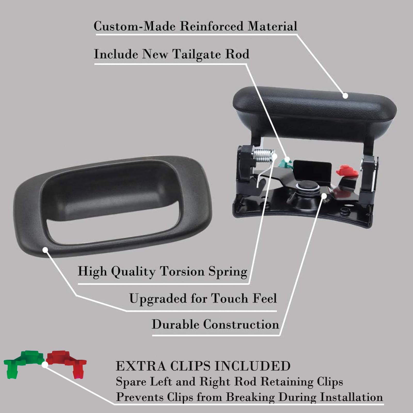 Replacement Tailgate Handle For 1999-2007 Chevy Silverado & GMC Sierra - Complete Kit With Bezel & Clips