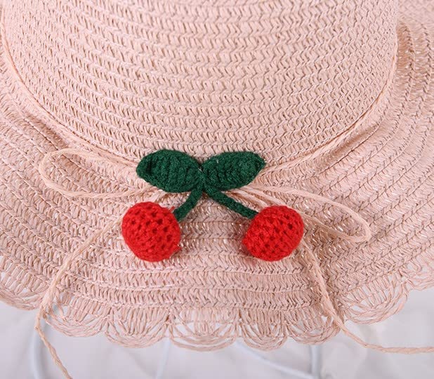 Sombrero de Verano para niña + Bonito Sombrero de Paja con Protector Solar de Cereza (marrón, Talla única)