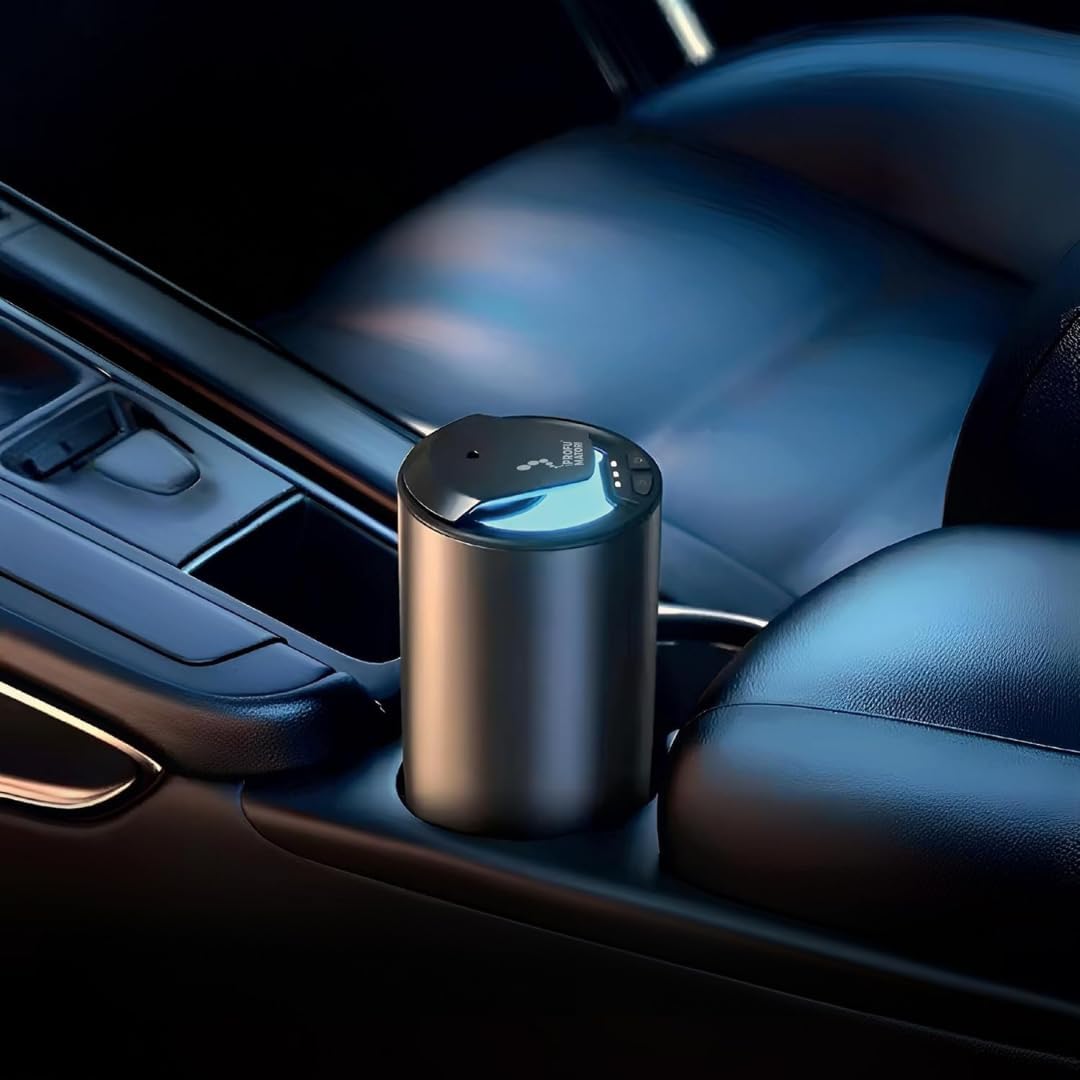 Difusor para Coche eléctrico EVO/CD30, Fragancia incluida Oud Omar, Recarga USB, 3 Niveles de Intensidad, luz Ambiental LED, batería de Larga duración, 15 ml (Color Titanio)
