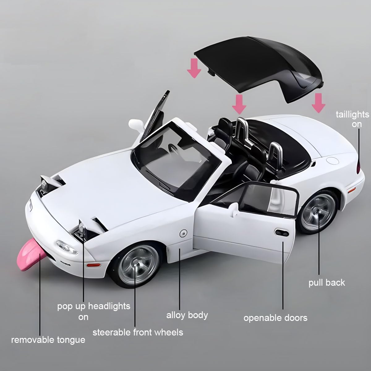 Miata MX5 Toy Car 1/32 Diecast Model Cars, Car Toys for Kids Age 4-7 Miata Gift for Boys Girls,Pull Back rc Sports car with Lighting & Sound (White)