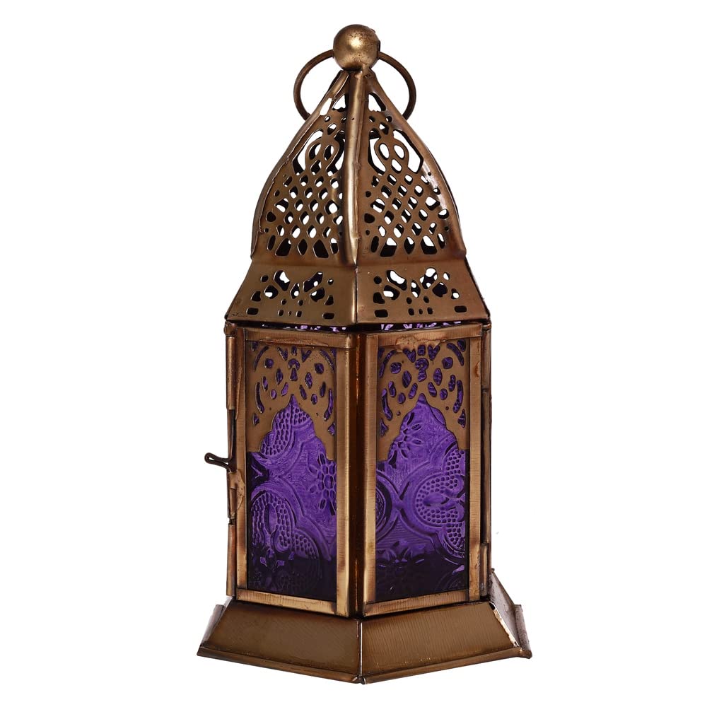 HilalFul Handmade Decorative Candle Holder Vintage Lantern, 15 cm | Purple | Living Room, Bedroom & Outdoor | Home Decoration, Hanging, Table Top | Ramadan, Eid, Diwali, Weddings, Parties | Iron