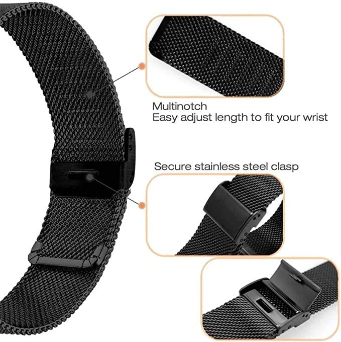 FitTurn 2 Pack for Wahoo ELEMNT Rival Watch Bands, Replacement Grids Thin Stainless Steel Mesh Loop Snap Clasp Strap for Wahoo ELEMNT Rival Running/Multisport GPS Smartwatch