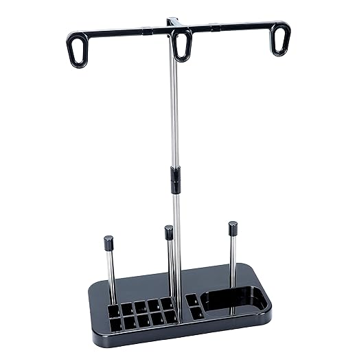 Light Weight Thread Stand - 3 Spools Holder for Domestic (Home-Base) Embroidery and Sewing Machines - Four Colors for Choices - Black