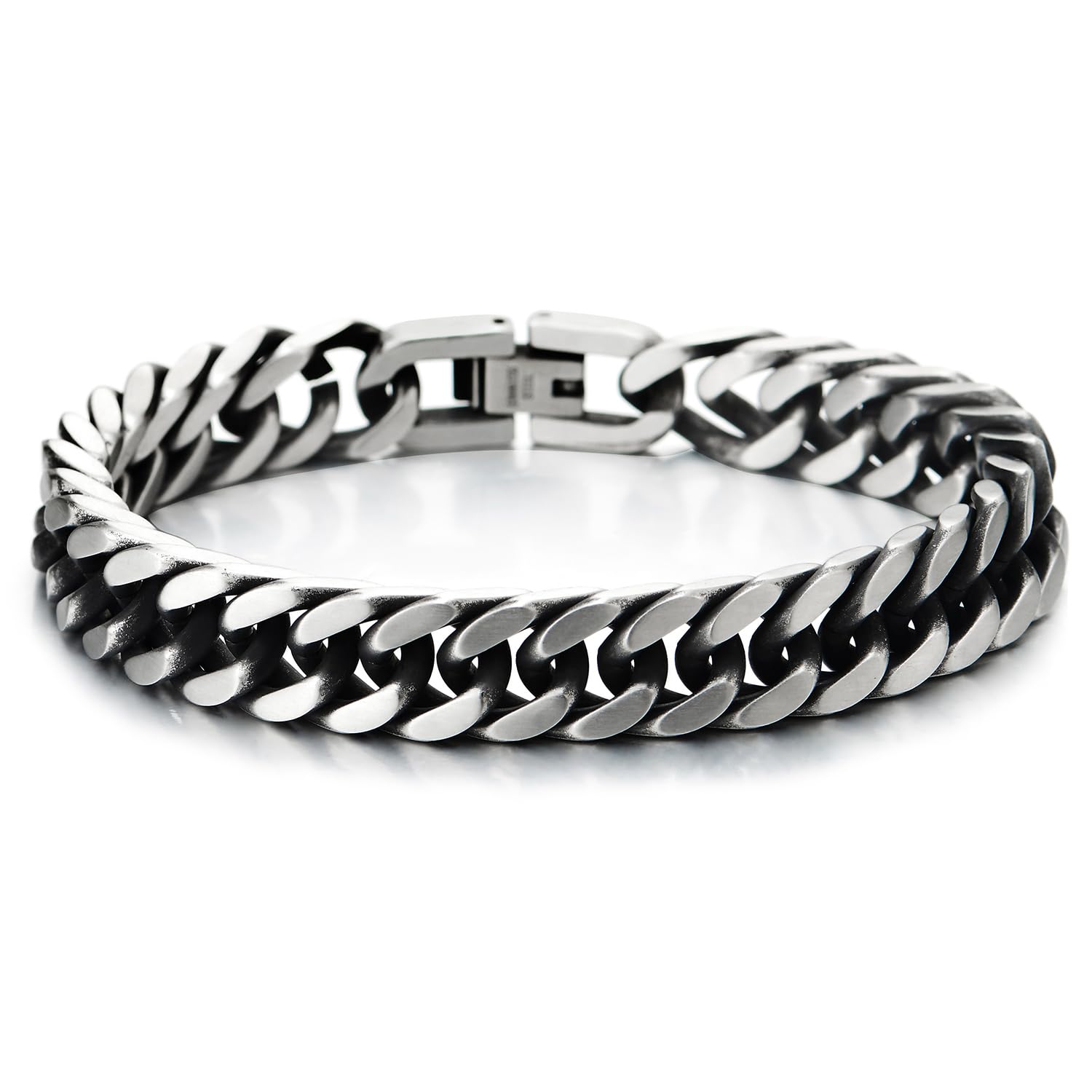 COOLSTEELANDBEYOND Barbozzale Cadena Barbada, Pulsera de Hombre, Brazalete de Acero Inoxidable, Satinado