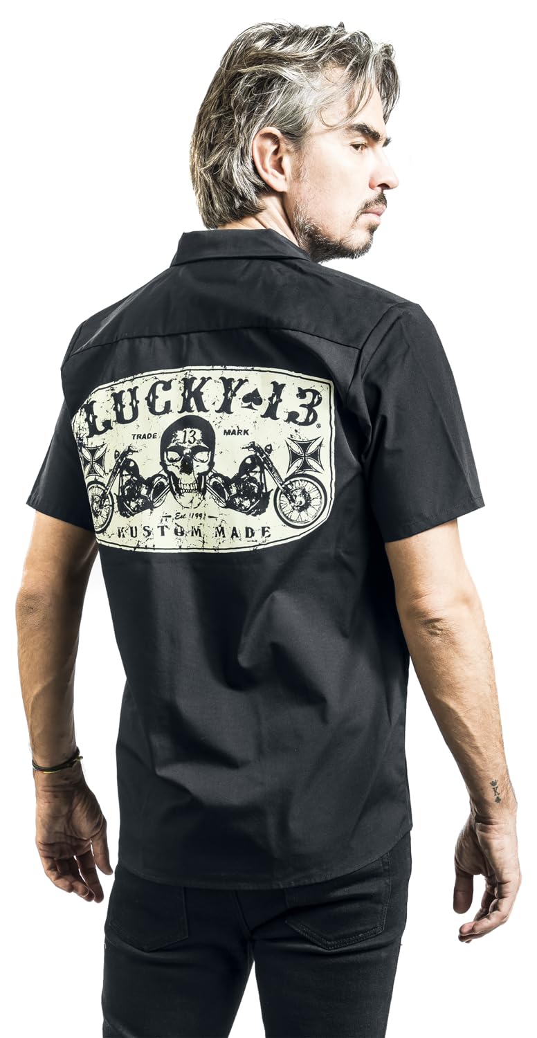 Lucky 13 Dual Chopper Hombre Camisa Manga Corta Negro 65% poliéster, 35% algodón Regular