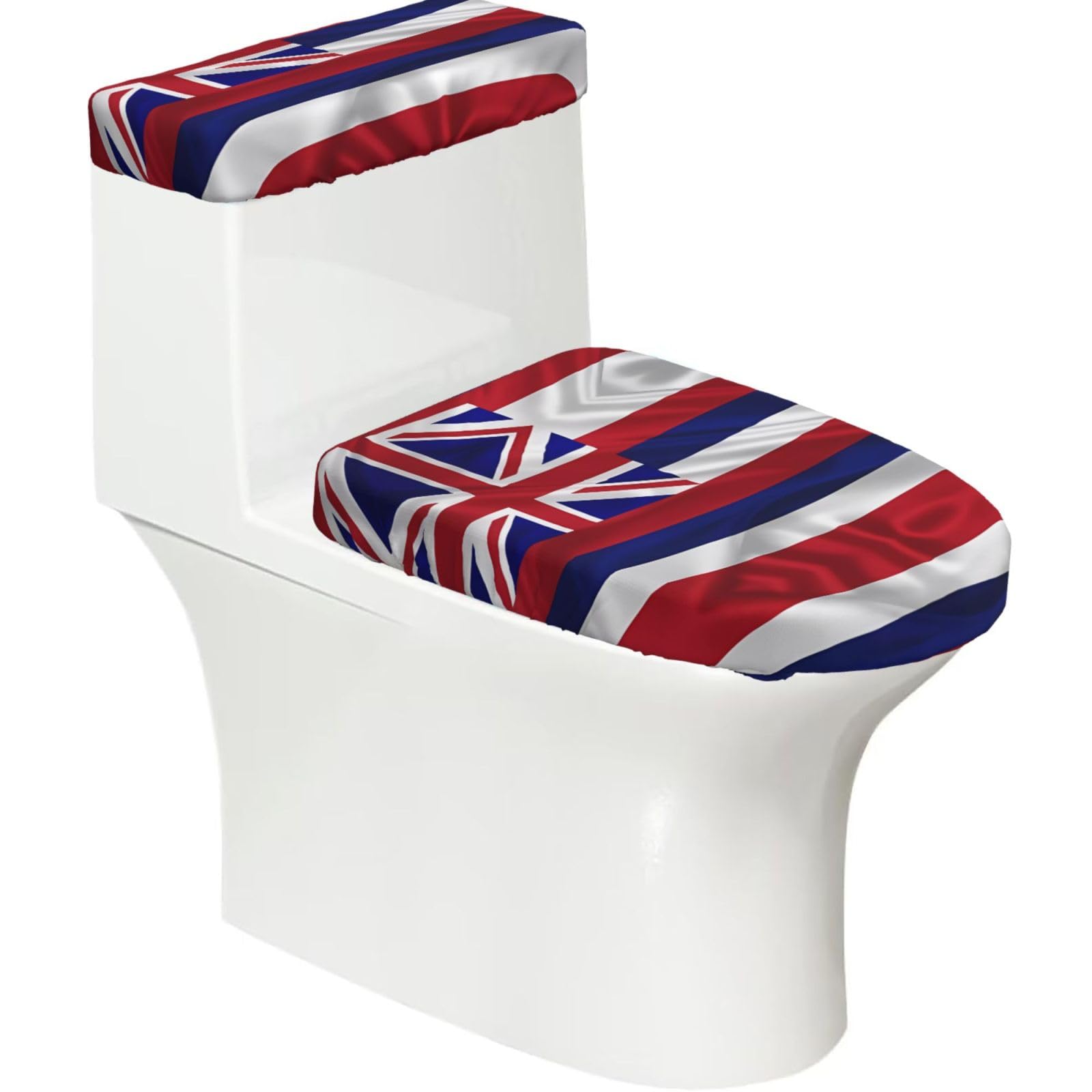 Flag of Hawaii American 2-Piece Toilet Seat Cover Set with Tank Lid, Elastic Fit for U-Shape & Elongated Toilets, Bathroom Decor, Housewarming Gift