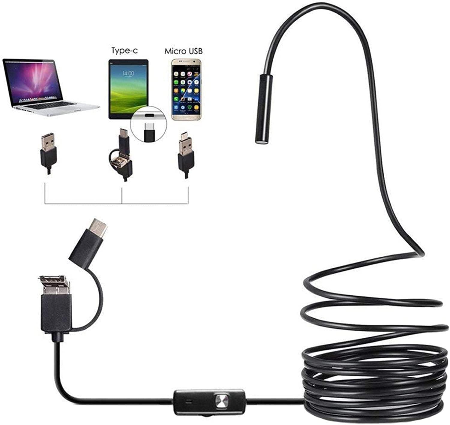 3-in-1 Type-C USB Inspection Camera for Industrial HD Cameras Endoscope, Waterproof Tube Sink Drain Pipe Camera with 6 Led Light, Adjustable Brightness Industrial Borescope Black HD Camera(Size:10m)