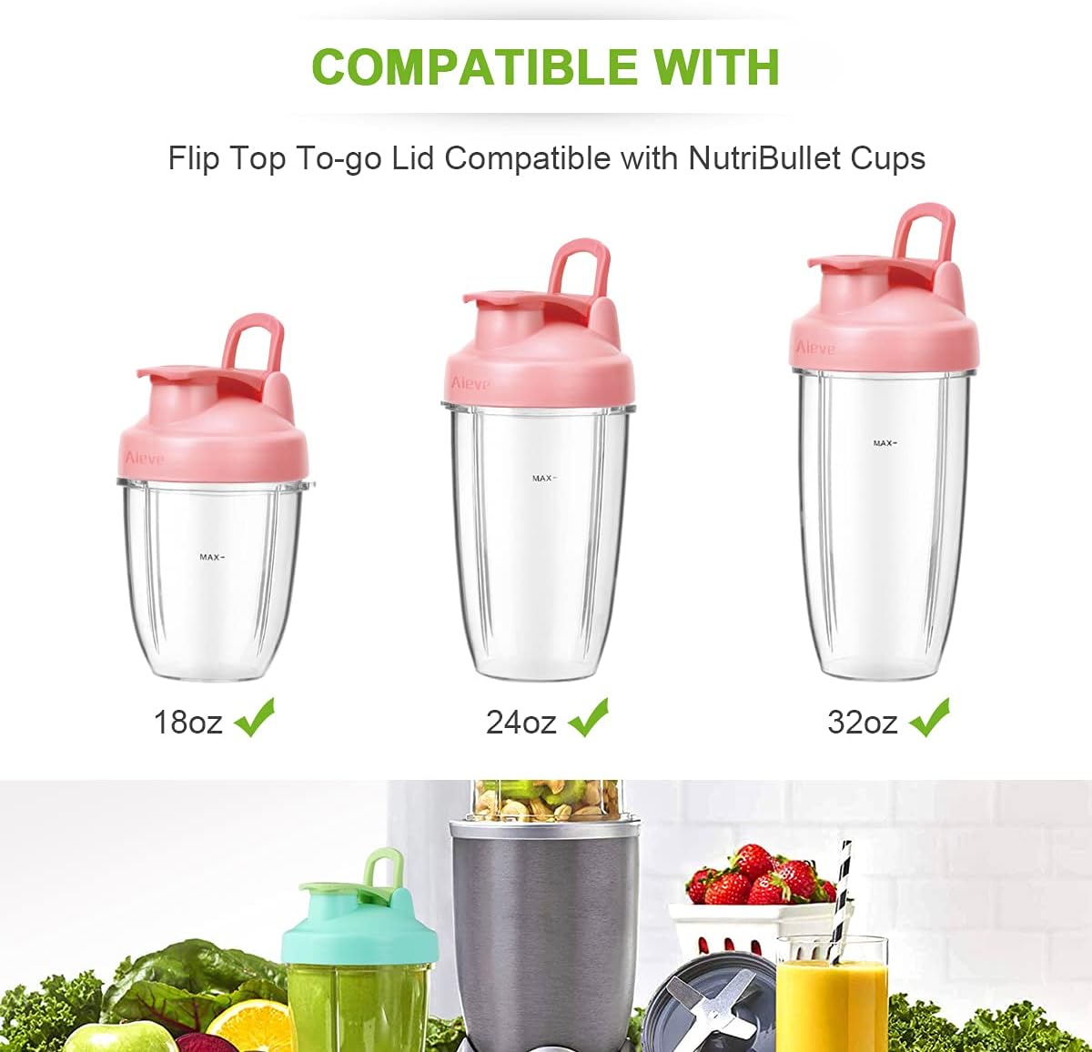 AIEVE 3 Pack Flip Top To-go Lid for Nutribullet Blender for Shakes and Smoothies, Blender Replacement Parts Compatible with NutriBullet Cups of 600W, 900W, NB-101B, 900 Pro Serie (Cups Not Included)