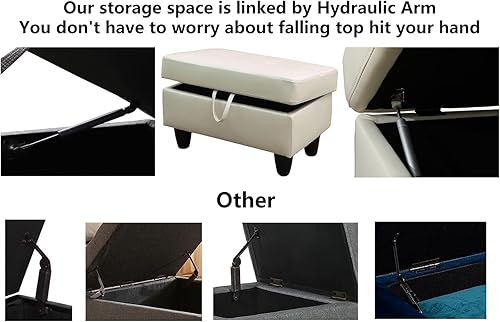 Miniatura 4 de Reposapiés otomano de almacenamiento, mesa de centro tapizada de cuero, con almacenamiento para sala de estar y dormitorio (otomana, S-marrón)