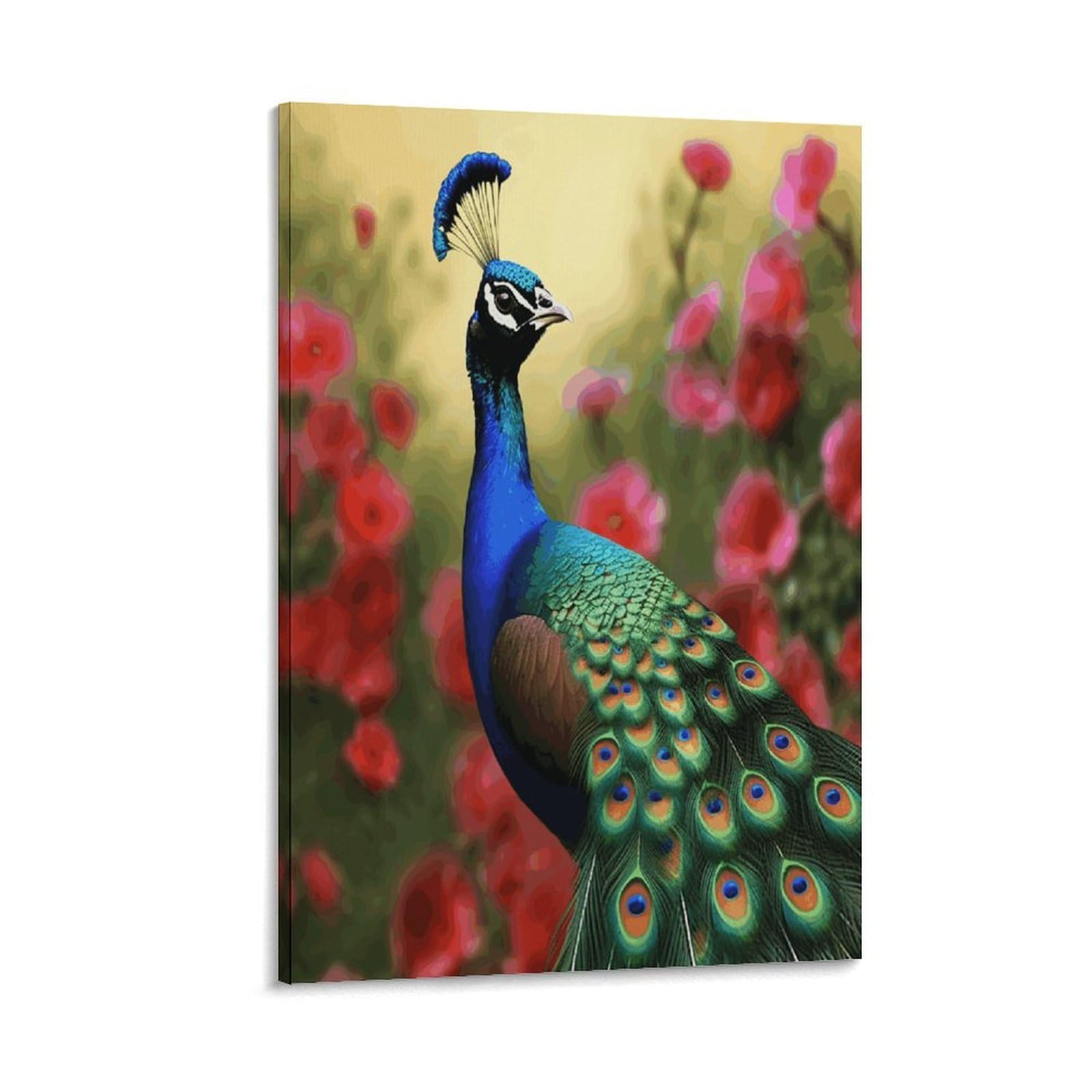 VstaDank Peacock Flowers Canvas Wall Art on Canvas Prints Artwork Exquisite Decor Artwork Hang Wall Picture Hangable Decor Painting Picture Printed Poster Art for Home Decor 24x36inch(60x90cm)