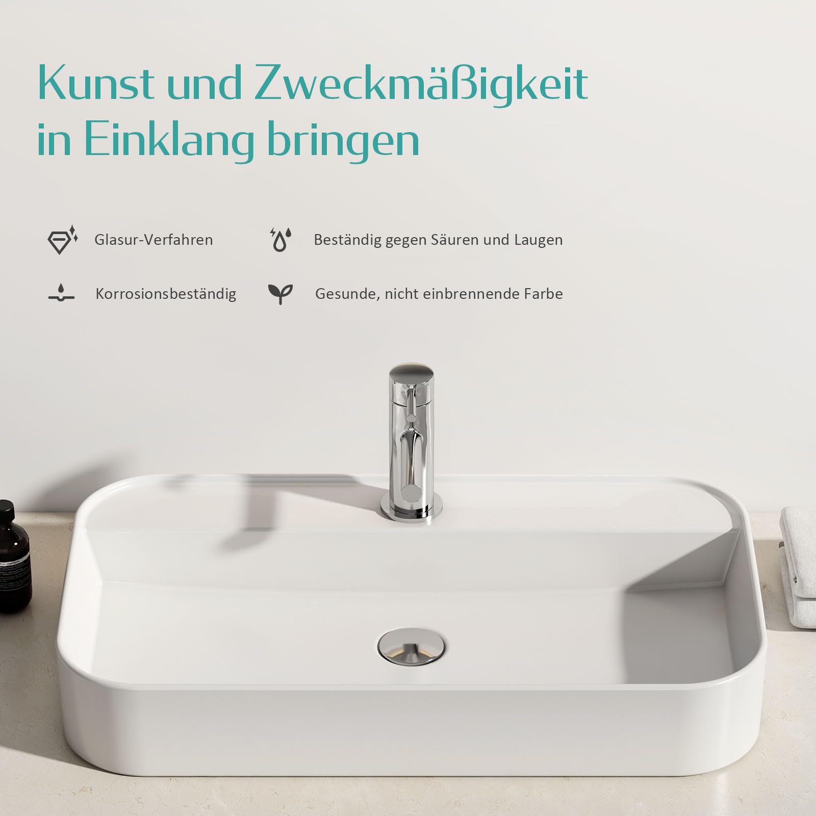 EMKE Waschbecken Aufsatzwaschbecken, Hängewaschbecken für Badezimmer Gäste WC 60 x 40 x 11 cm, Eckig Handwaschbecken Waschtisch Bad Waschbecken Klein Wandwaschbecken Waschschalen Weiß