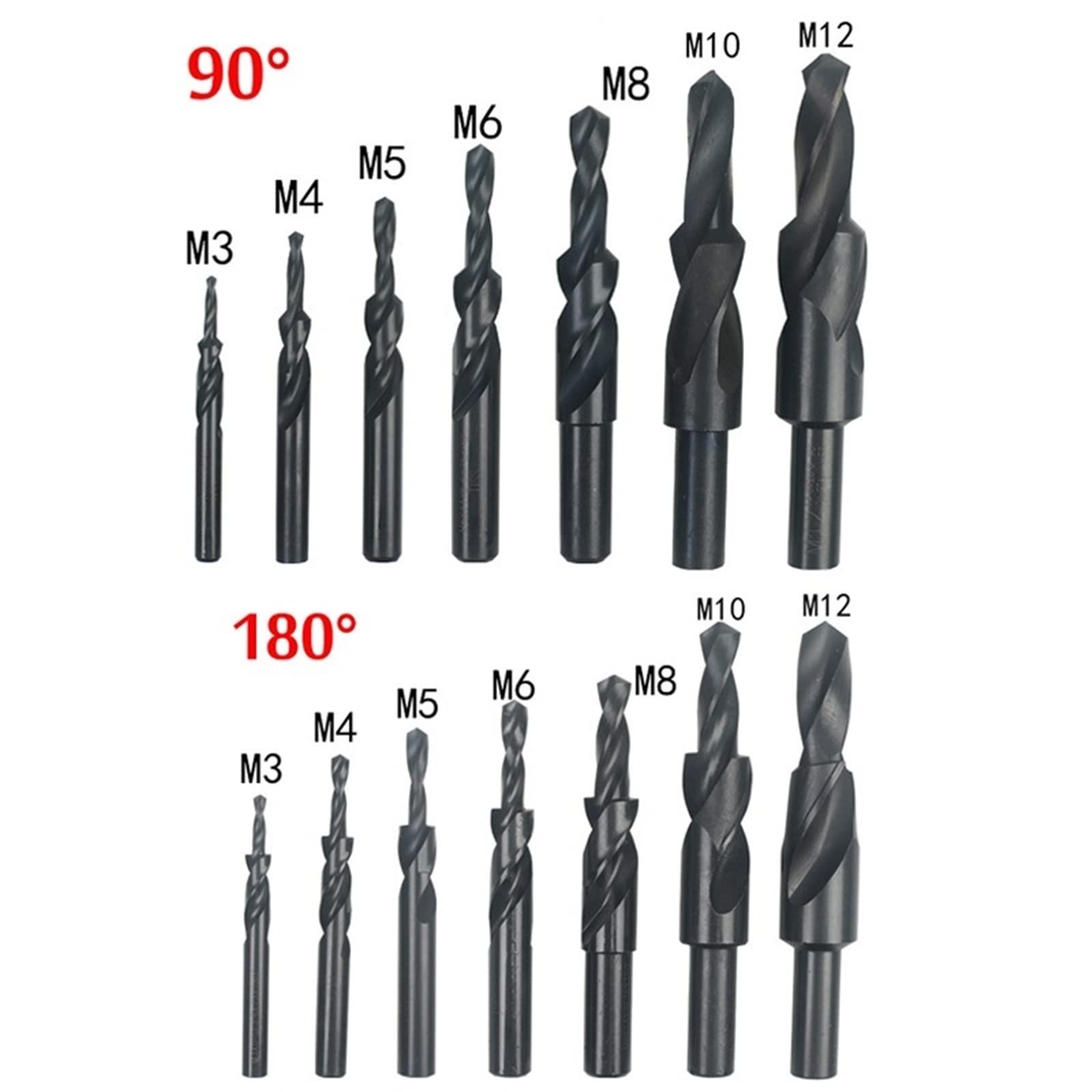 1PC HSS pogłębiacz wiertło stopniowe powlekane/czarne śruby z łbem wpuszczanym wiertło 90/180 do miedzi aluminium M3-M12 (kolor: tytanowa powłoka, rozmiar: M8 (180 stopni))