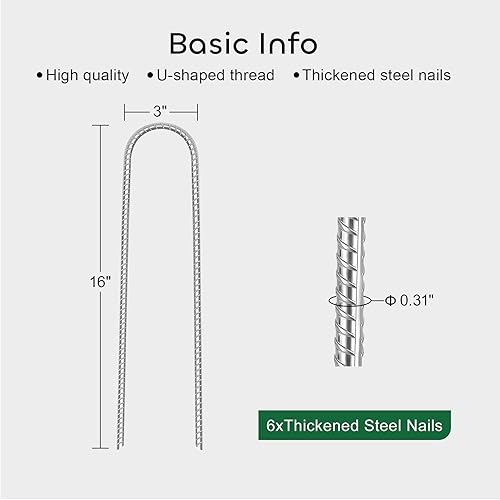 Miniatura 2 de GROWNEER 6 estacas de jardín de 16 pulgadas, estacas de viento para cama elástica en forma de U, grapas de acero galvanizado resistente para