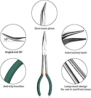 Vista 3 de SPEEDWOX Alicates de punta doblada de largo alcance de 11 pulgadas, dientes entrelazados de 30 grados, alicates finos de precisión para espacios