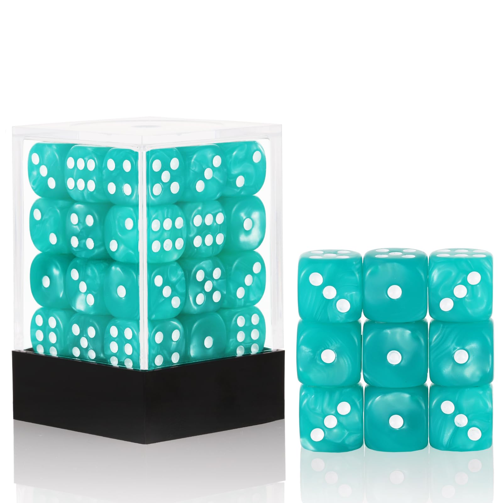 36 of Pack 12MM 6 Sided Dice Set,Pearl Pattern Game Dice Set, 6 Sided Standard Dices for Yahtzee, Bunco or Teaching Math,with Portable Plastic Box(Light Blue Pearl)
