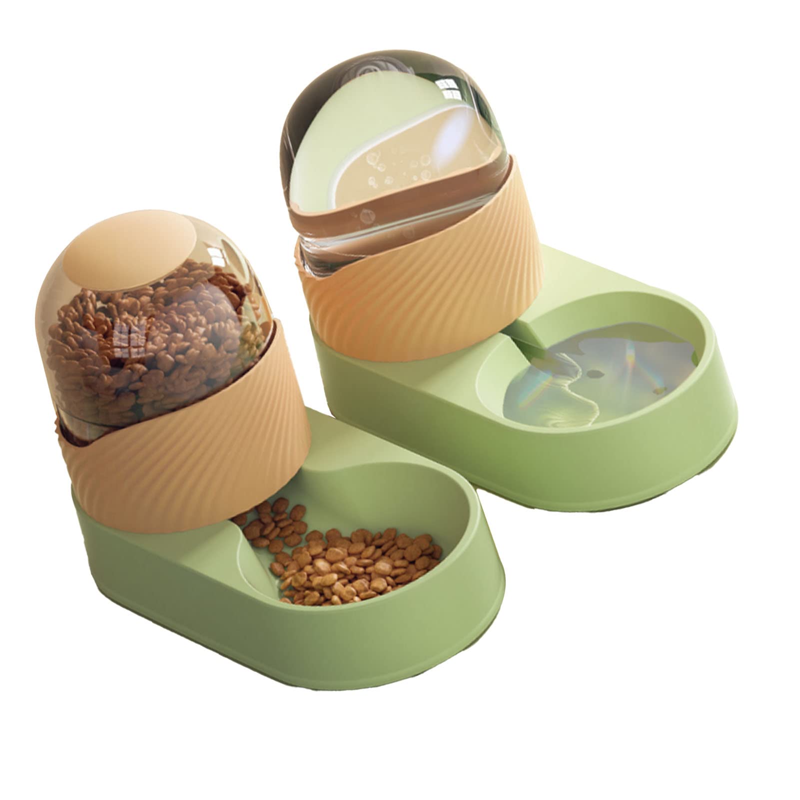PUSOKEI Juego de Bebedero y Comedero Automático para Gatos 2000ml |Dispensador de Agua de Comida para Mascotas Extraíble Transparente para Cachorro de Perro (Naranja Verde)