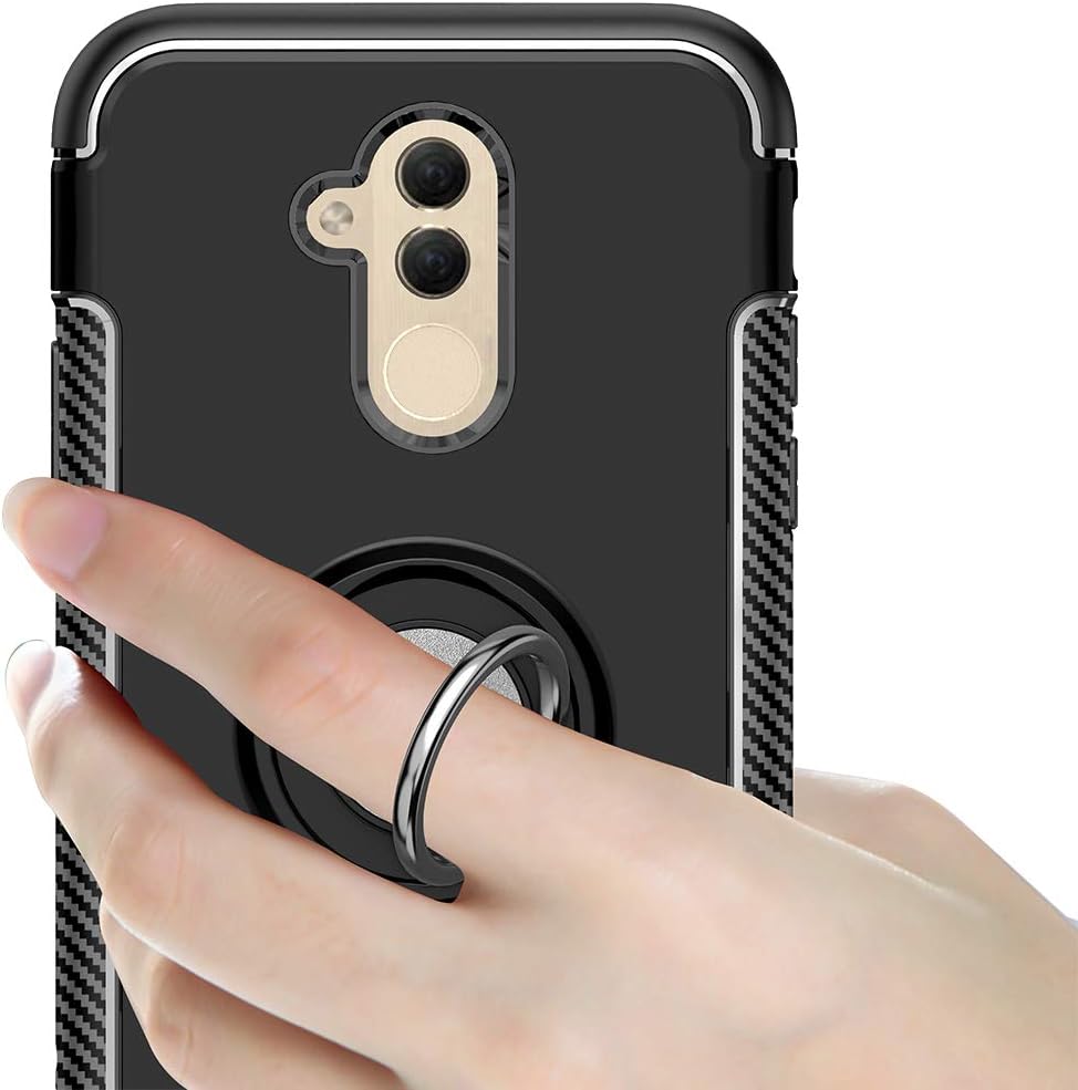 Orzero TPU + PC Hybrid Dual Layer Case for Huawei Mate 20 Lite Full Body Heavy Duty Protection 360 Rotating Metal Ring [Adsorbed Iron Plate]-Blue