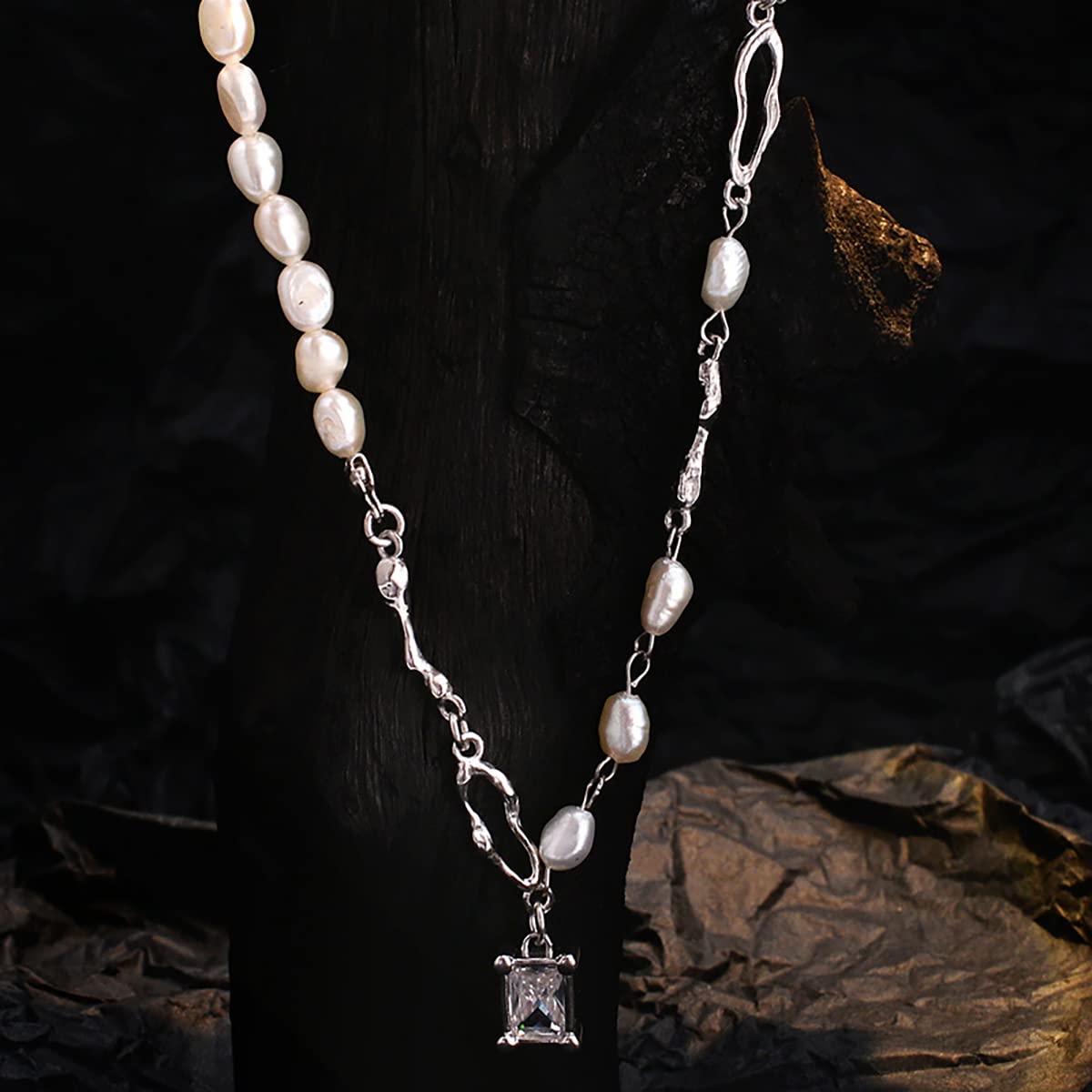 Collar de perlas con colgante de circonita barroca de plata esterlina S925 con personalidad femenina