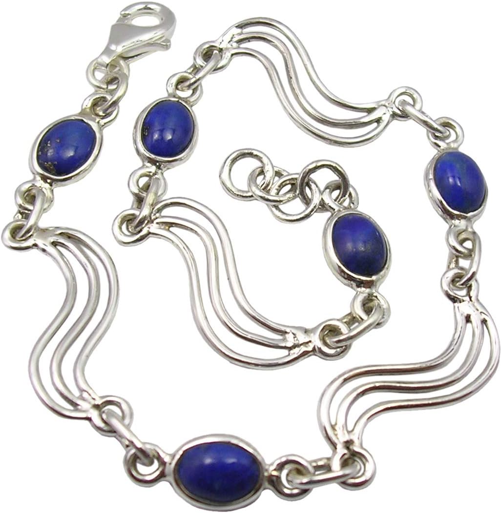 Sterling Silver Navy Blue 5 x 7 mm Lapis Lazuli Link Bracelet 8.3"