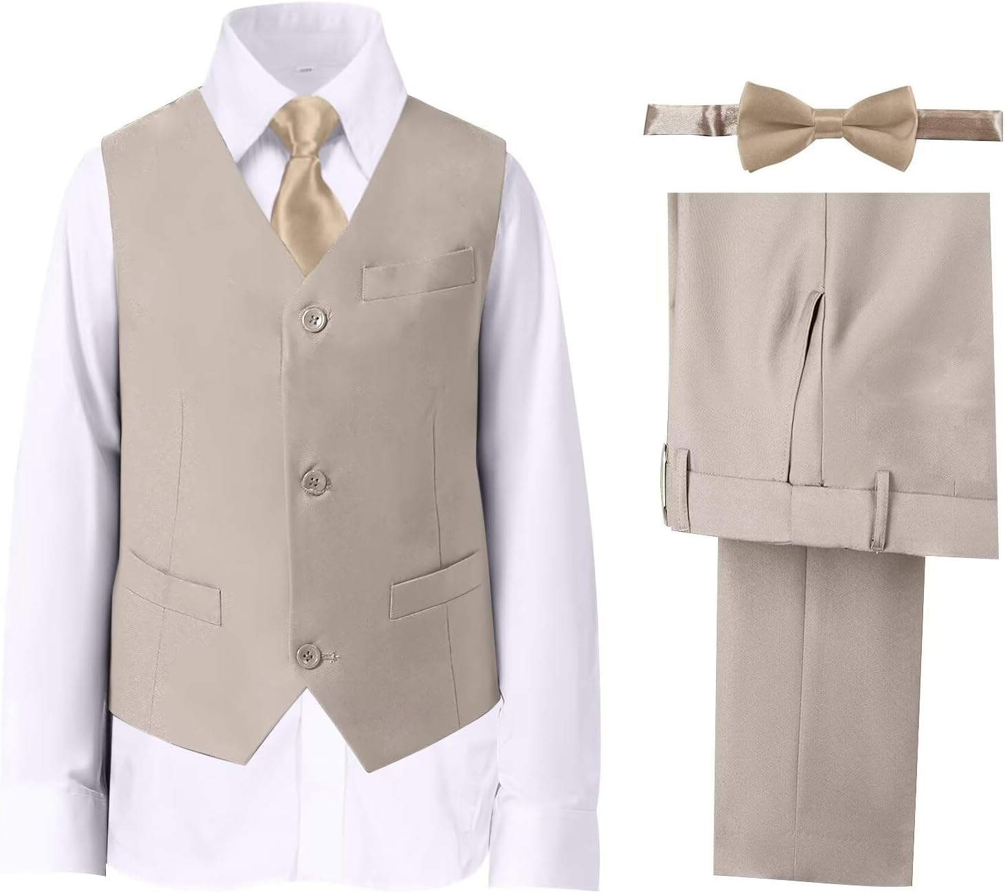 Boys' Suits Formal Slim Fit Tuxedo Boys Vest and Pants Set for Teens Dress Clothes Wedding Outfit with Tie and Bow Tie
