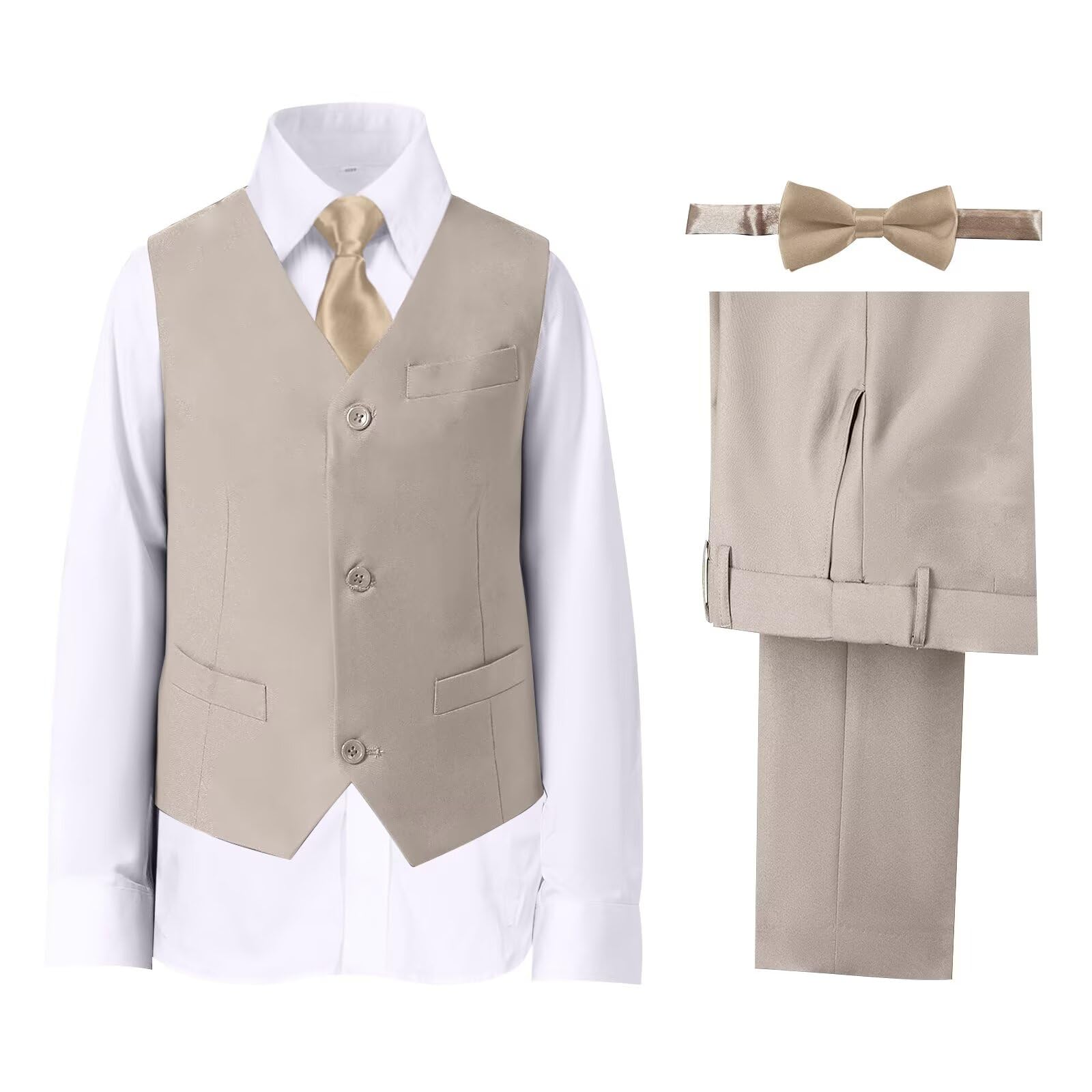 Boys' Suits Formal Slim Fit Tuxedo Boys Vest and Pants Set for Teens Dress Clothes Wedding Outfit with Tie and Bow Tie