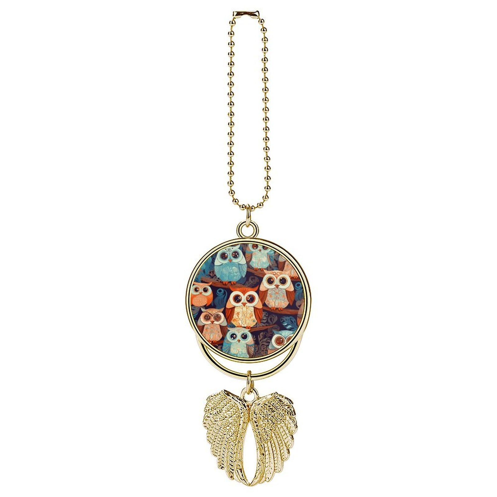 Anime Owl Car Pendant Car Rearview Mirror Pendant Custom Photo Car Hanging Ornament Car Rear View Mirror Hanging Accessories Angel Wing Car Charm Gift for Men Women