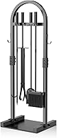 FUQUN 5-Piece Heavy Duty Fireplace Tools Set with Stand - Wrought Iron Style Poker, Tongs, Shovel, Brush for Wood Stove Fire Pit