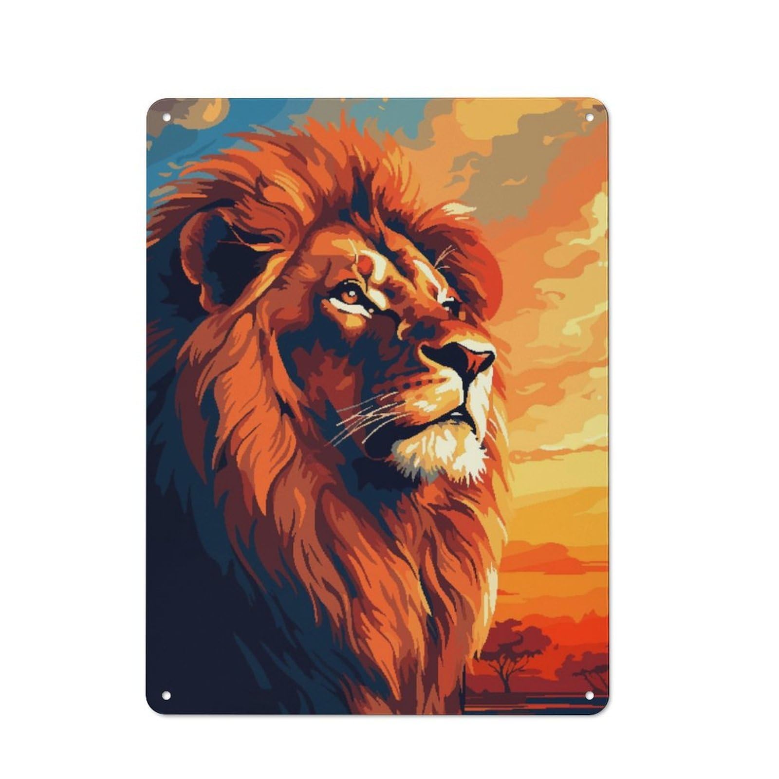 Junmoney Lion Africa Pixel Art Metal Wall Sign 40X30cm, Rustic Decor For Home Bar Wall, Gift Idea At Christmas For Hosts Who Enjoy Retro Interiors