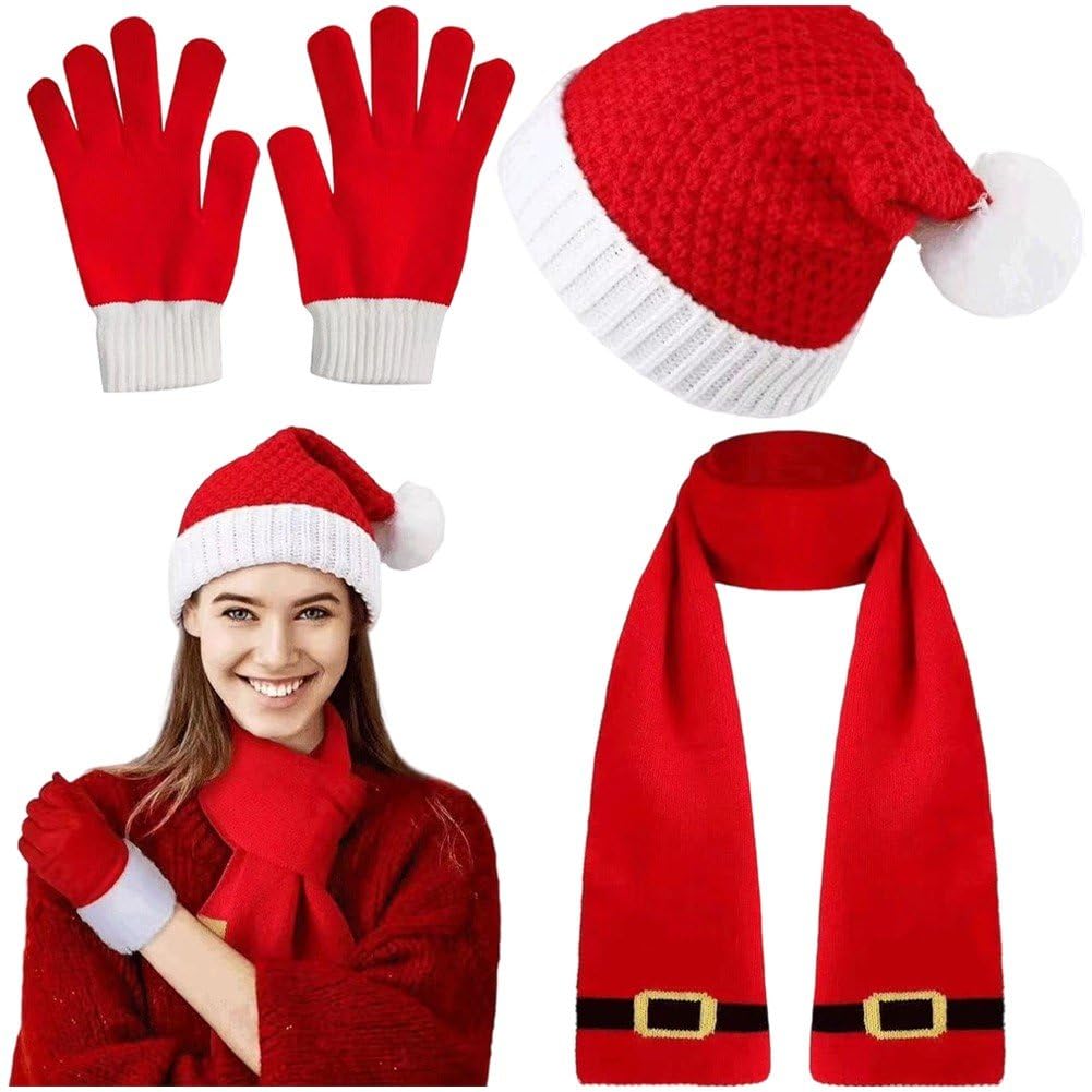 Conjunto de gorro, bufanda y guantes navideños de punto para invierno