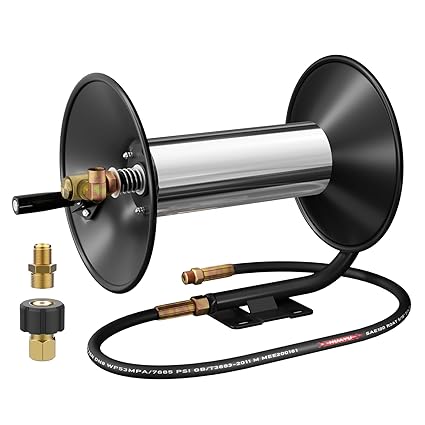 BreAro Pressure Washer Hose Reel, 100FT High Pressure Hose Reel with Hand Crank, 3/8