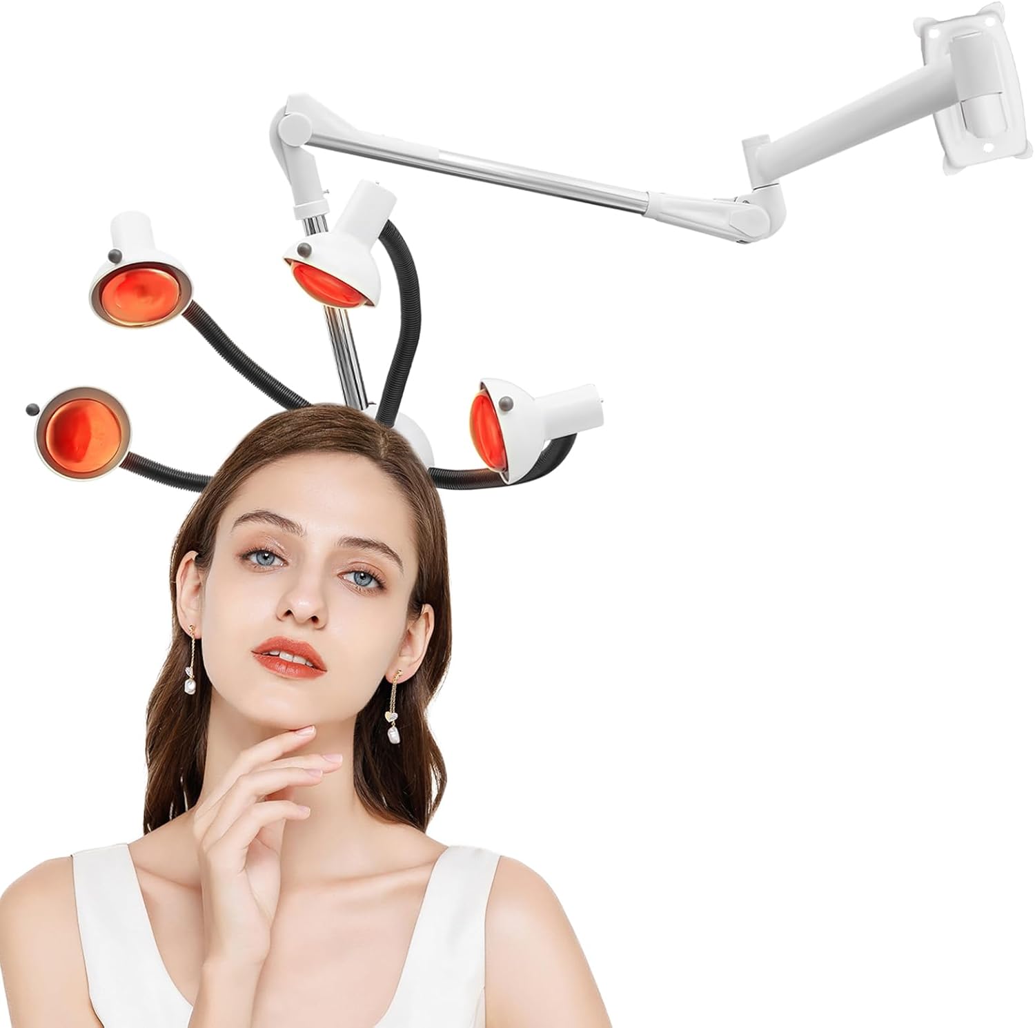 Wall Mounted Hair Dryer with Infrared Heat Bulbs, 5 Heads Multifunctional Salon Hair Color Processor Accelerator Heater Lamp, 750W Professional Infrared Hair Treatment Perm Machine (White+Black)