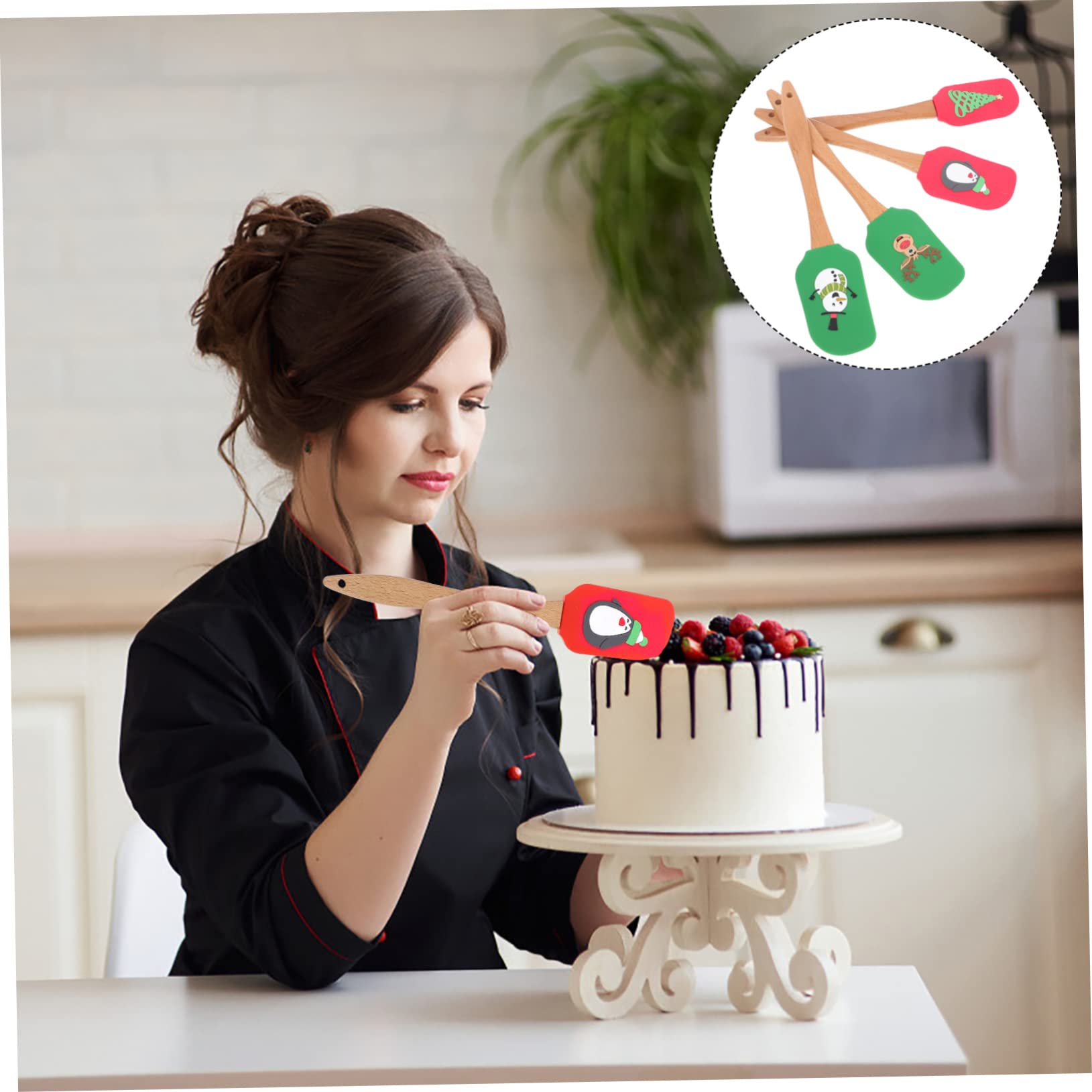 NOLITOY 4stücke Silikonspatel mit Gebäckspatel und Sahnespatel für Backen und Kochen Hitzebeständig und Flexibel zum Mischen und Formen von Desserts und Kuchen Zufällige Farbe