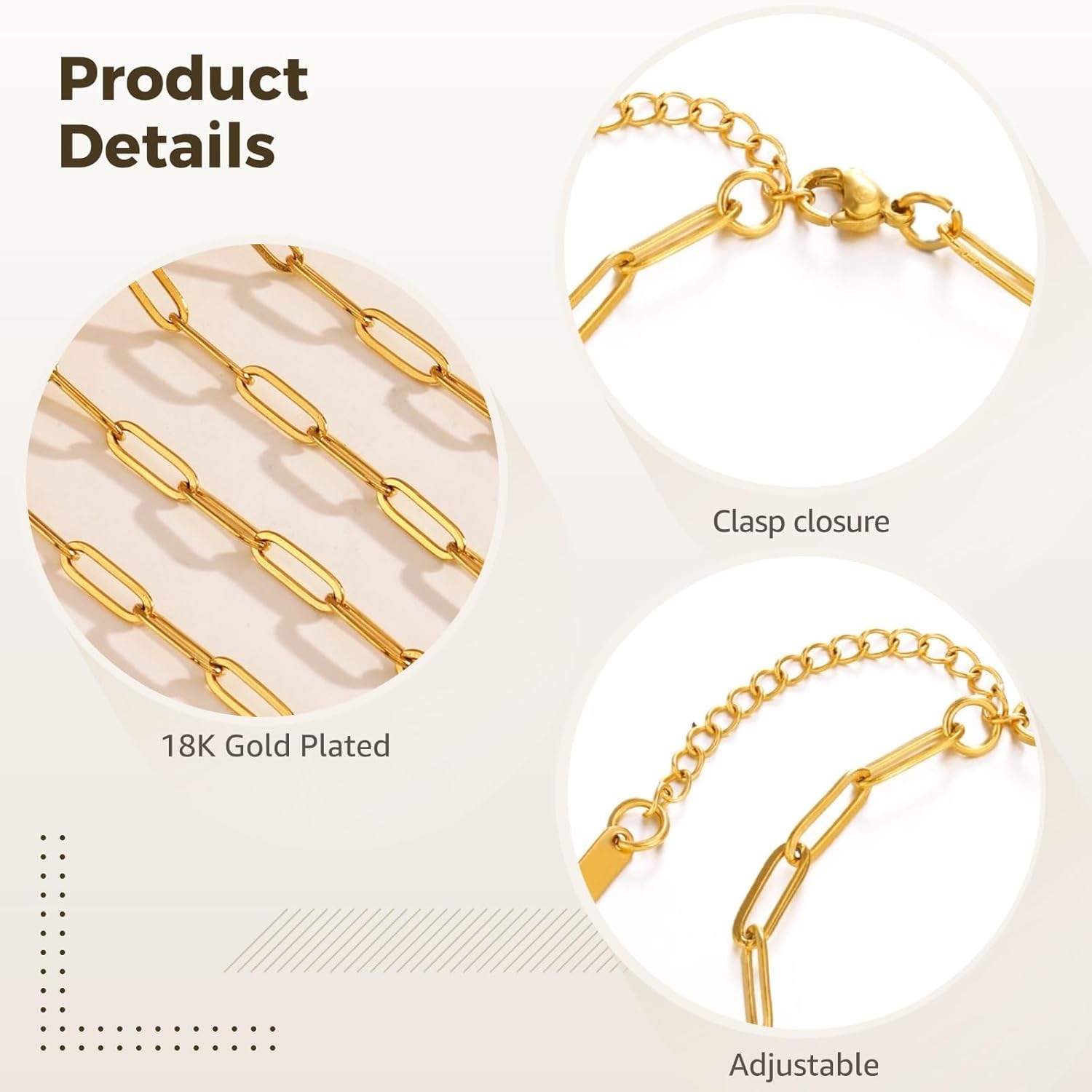 NIMBLOOM 30 Pcs 18K Gold Plated Paperclip Chain Bracelets, 6.3Inch 304 Stainless Steel Adjustable Links with Lobster Clasps, DIY Jewelry Making Supplies for Women, Bulk Craft Findings Accessories Kit