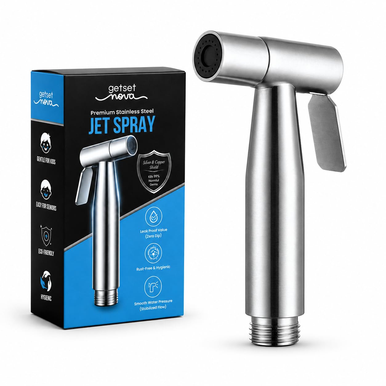 GetSetNova Health Faucet Stainless Steel Jet Spray Gun for Toilet | Silver &