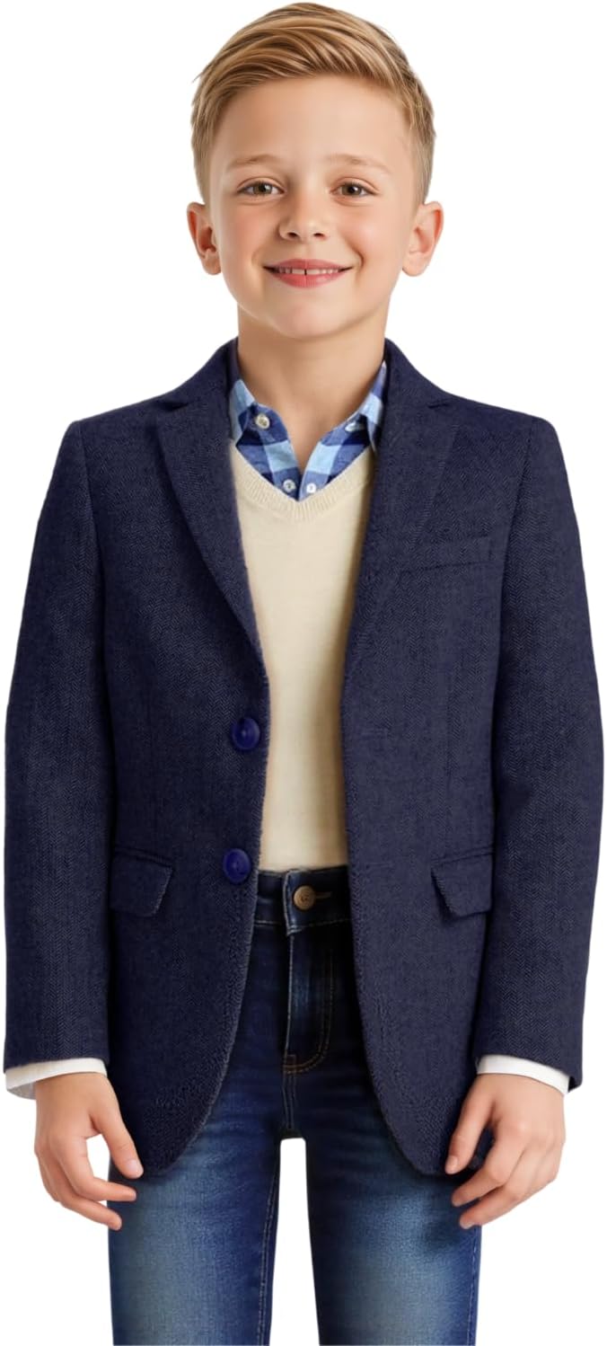 Retro Tweed Boys Suit Blazer Herringbone Jacket for Kids Slim Fit Classic Sport Coat Formal Kid Tuxedo Prom Party Wear