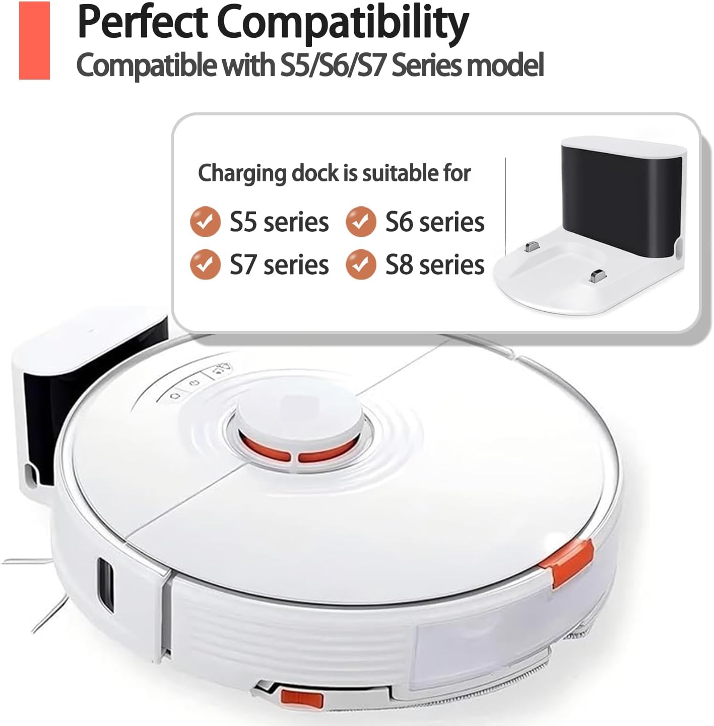 Charger Dock,Charging Base Compatible with Roborock S7 Plus/S7 MaxV/S8/Q7/Q7 Max/Q8 Max/S50/S51/S55/S65 Robot Vacuum Cleaner Charging Base, Charger Replacement Parts Docking Station(White)