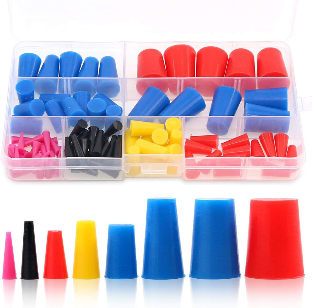 Swpeet 100Pcs High Temp Silicone Rubber Protective Tapered Plug Assortment Kit, Masking System Kit Perfect for Powder Coating, Painting, Anodizing, Plating & Media Blasting