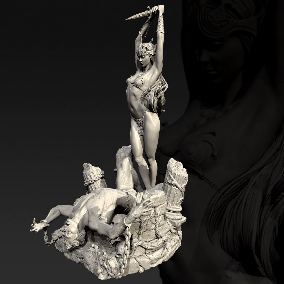Figurine en résine 100 mm de guerrière antique à peindre et assembler